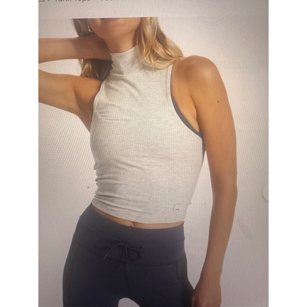 Vuori Cove Gray Ribbed Mock Neck Sleeveless Crop Tank Modal Pilatescore